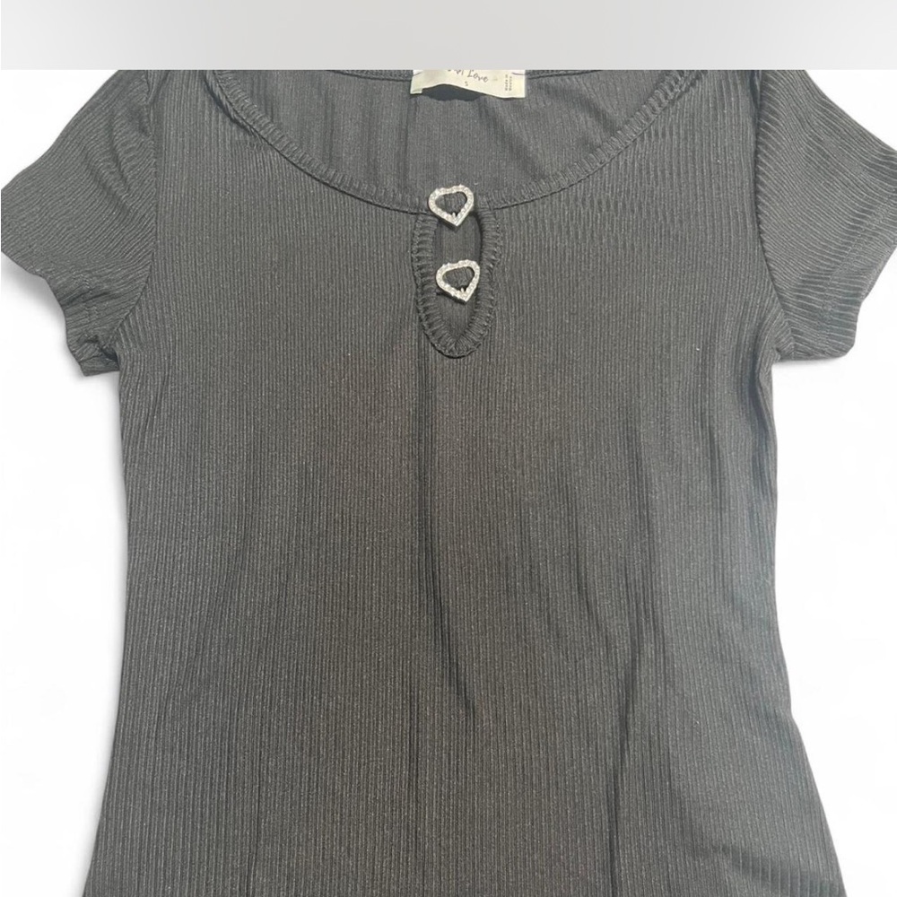Gray Ribbed Women Top with Heart Accents